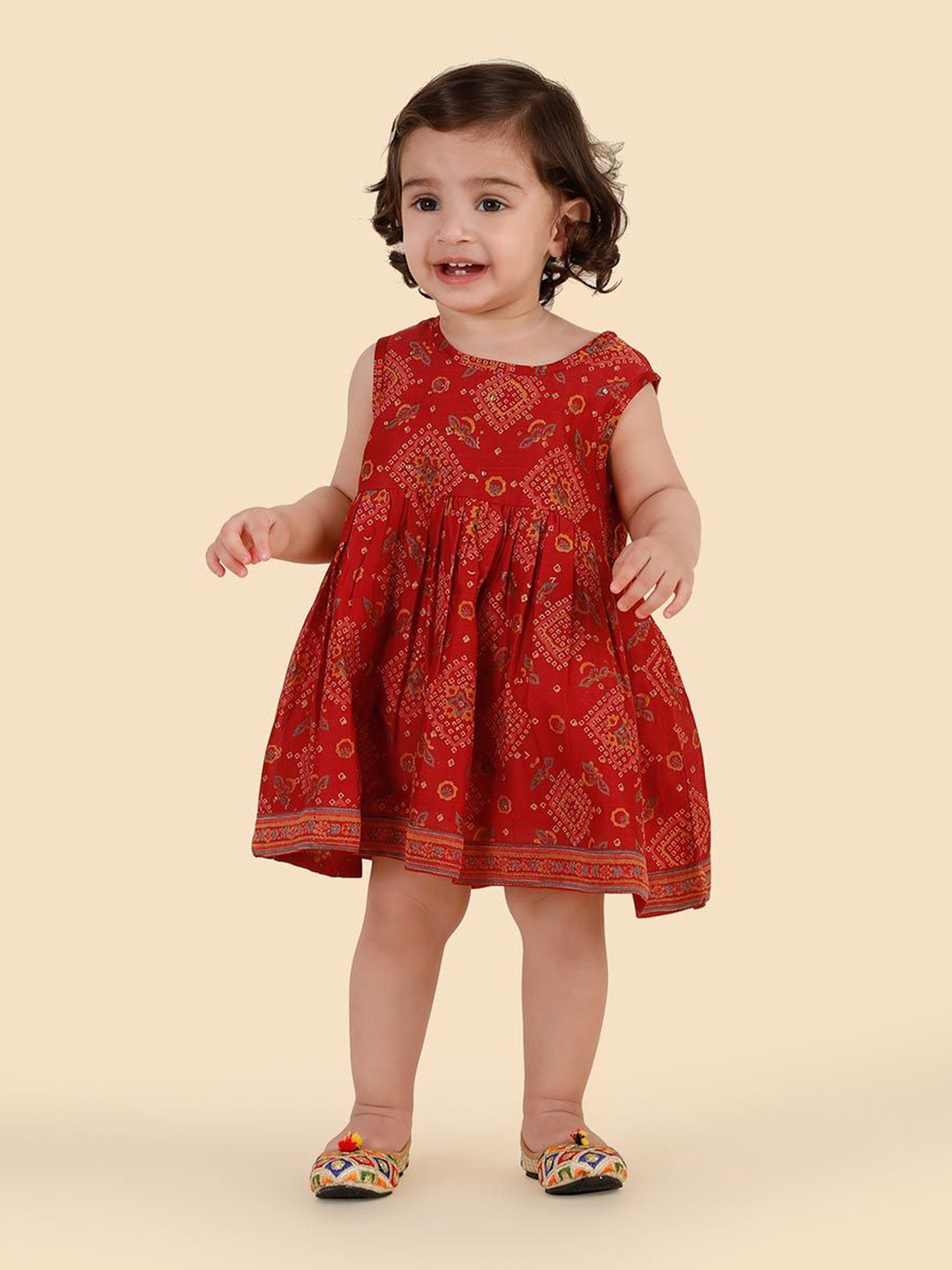 Fabindia Girls Hand Block Print Fit & Flare Dress