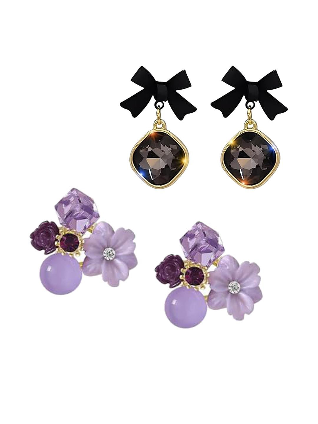 Inara Robes Women Pack Of 2 Korean Style Artificial Stones Casual Studs Earrings