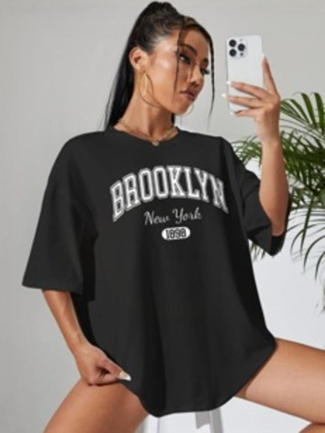 ELBATROSS Women Typography Printed Oversized T-shirt