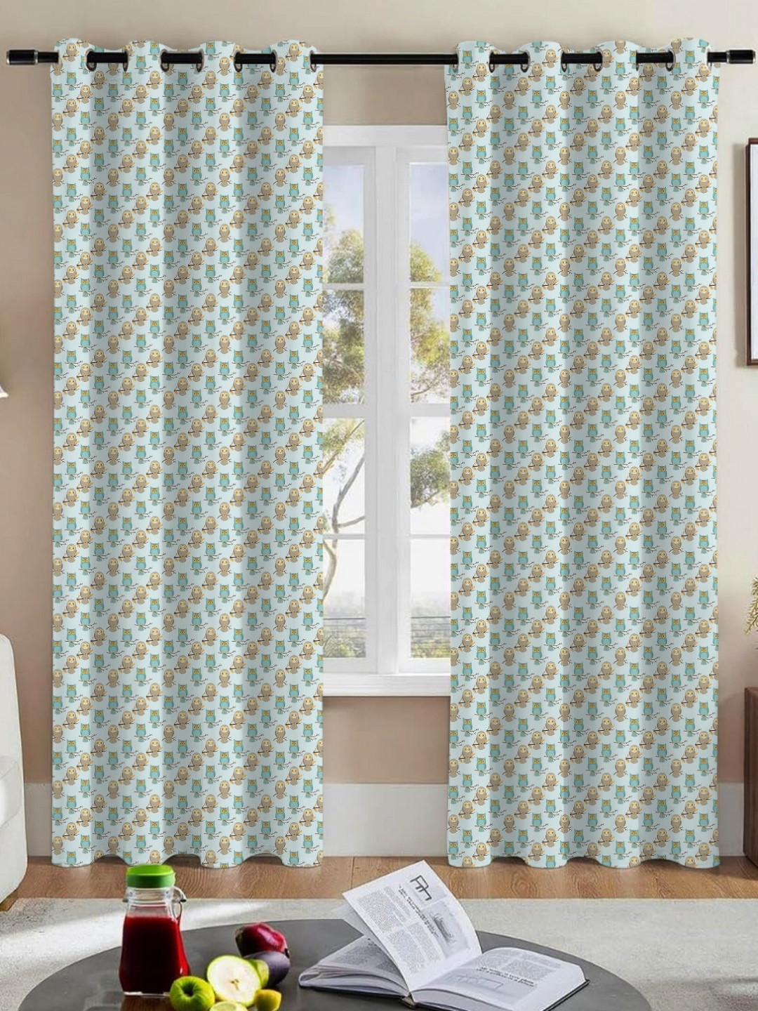 Nefertiti Home Green & Brown 2 Pieces Abstract Printed Black Out Door Curtains