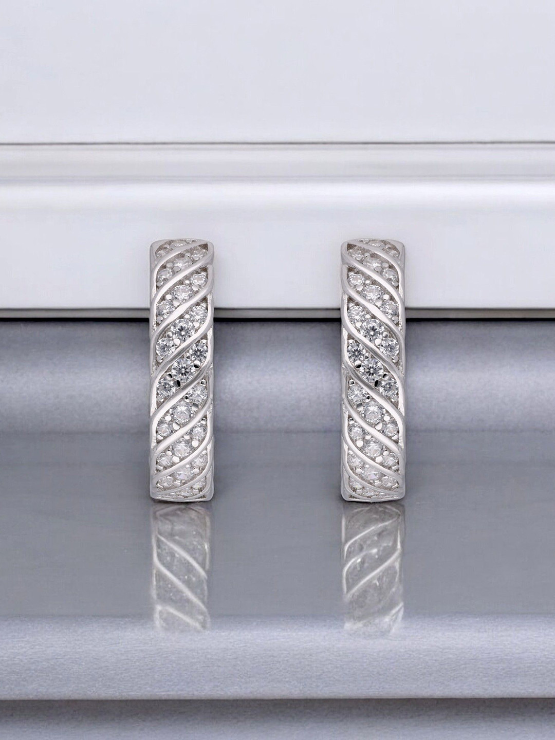 Crash.Club By CKC Silver Plated Zircon Studded Circular Shaped Hoop Earrings