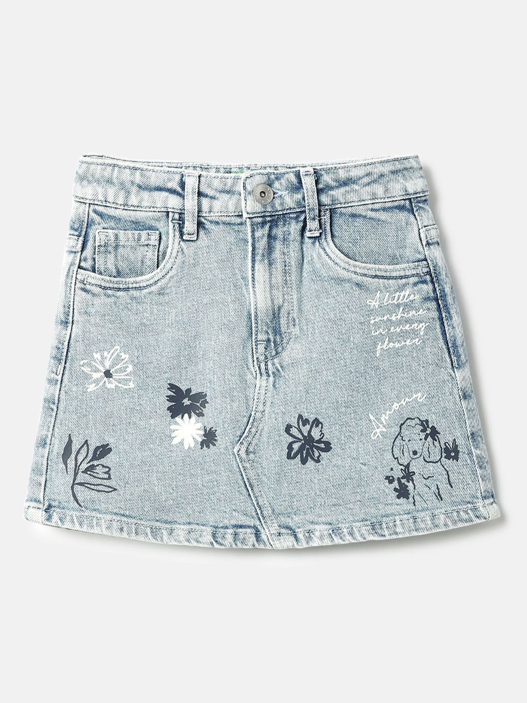 United Colors of Benetton Girls Printed A-Line Mini Denim Skirt