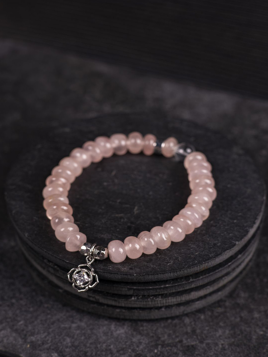 Stone Story By Shruti Sterling Silver Rhodium-Plated Quartz Beaded Bracelet