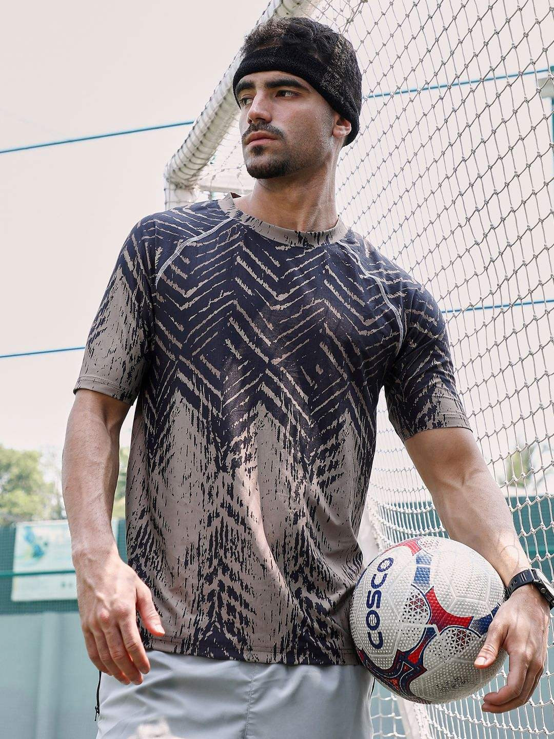 Campus Sutra Abstract Printed Round Neck Football T-shirt