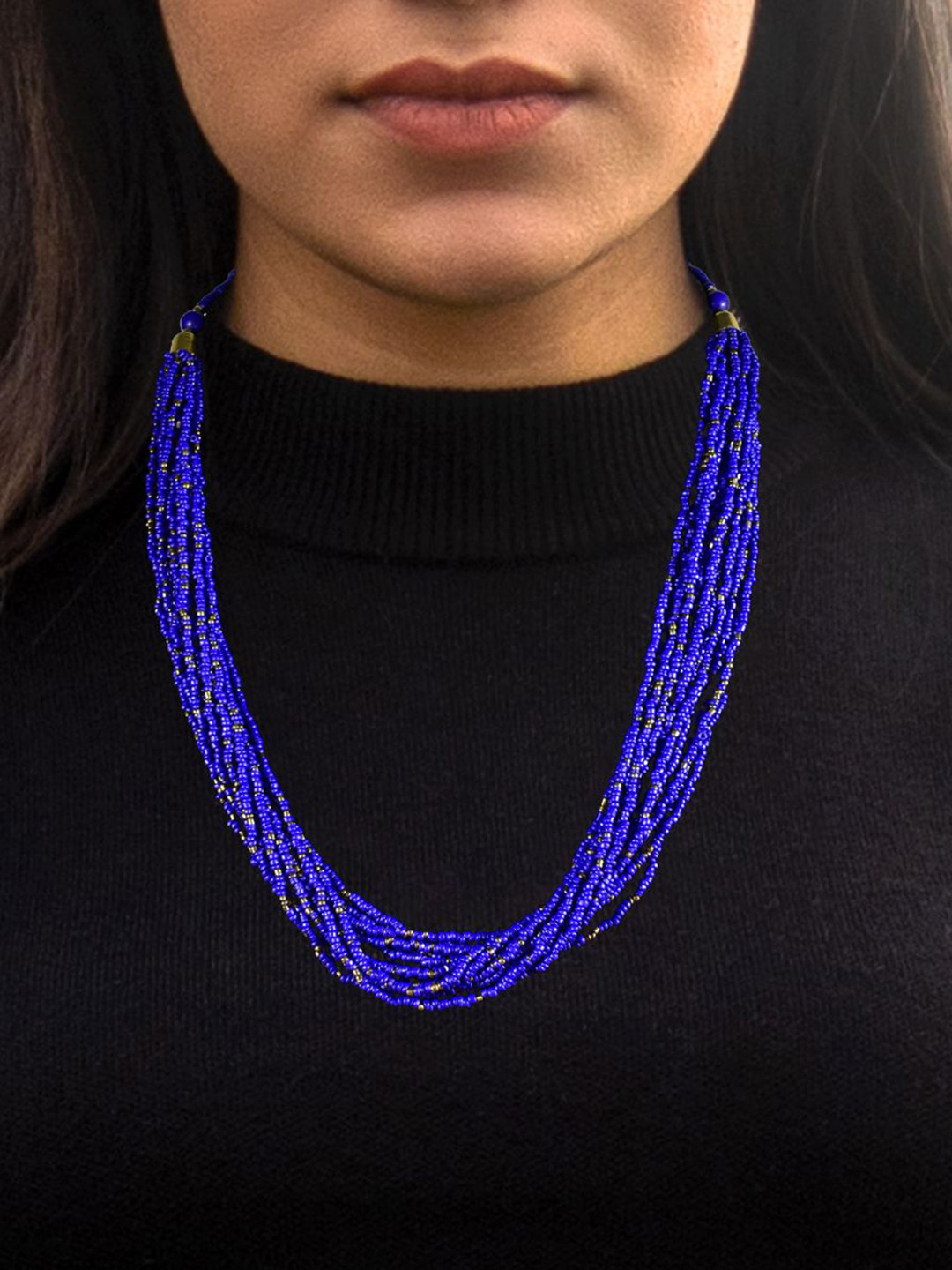 Grace Collections Women Blue & Gold-Toned Multi-Strand Beaded Necklace