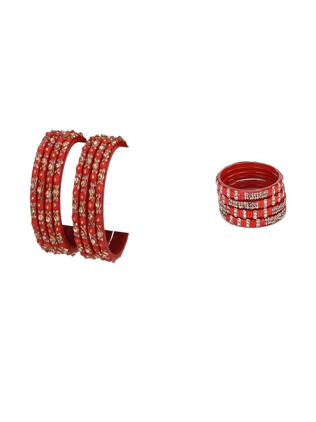 1ST TIME Combo of 2 Red Stones Studded Bangles Set