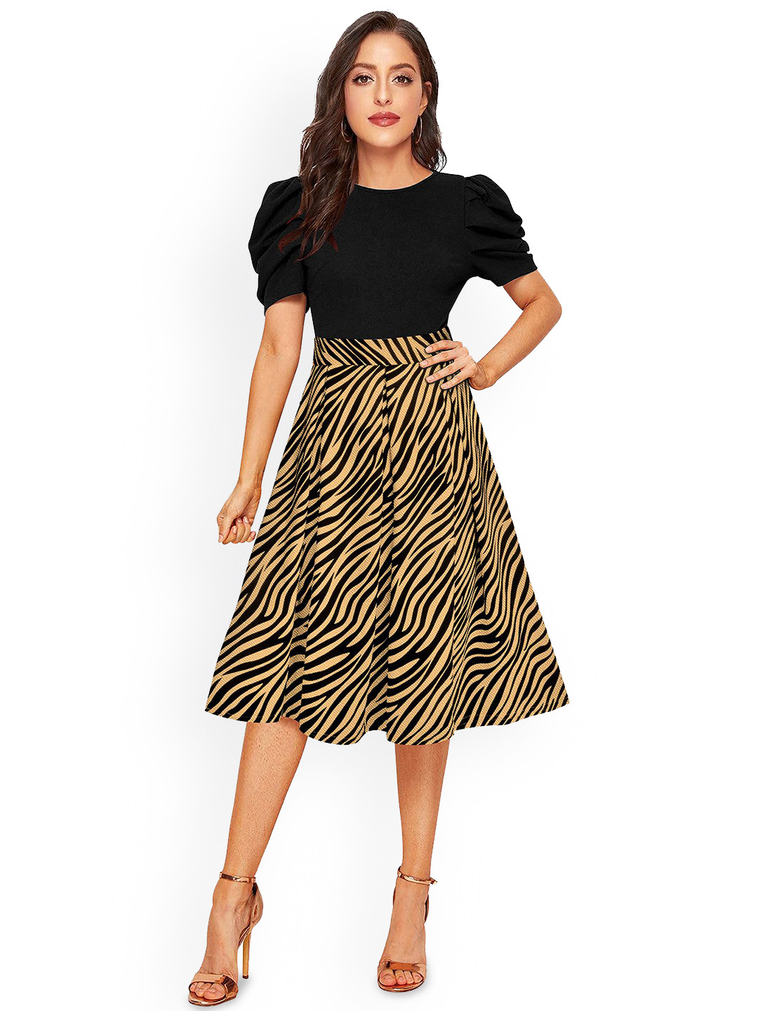 ILLI LONDON Print Puff Sleeve A-Line Dress