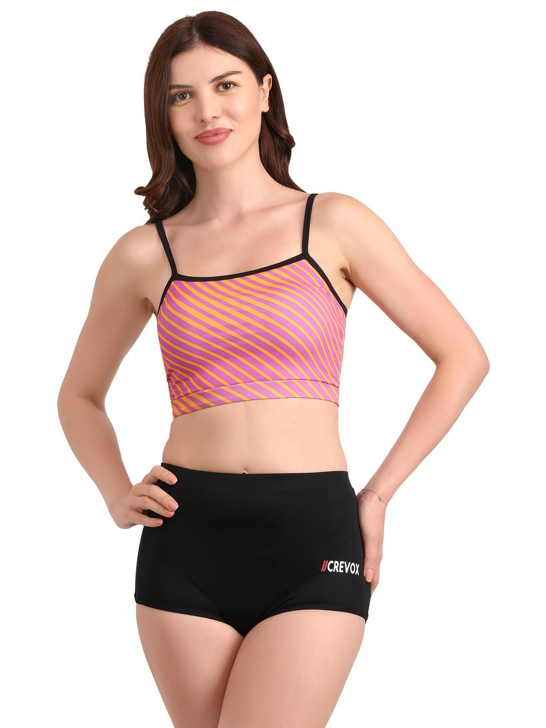 CREVOX Women Pink Printed Swim Suit Set