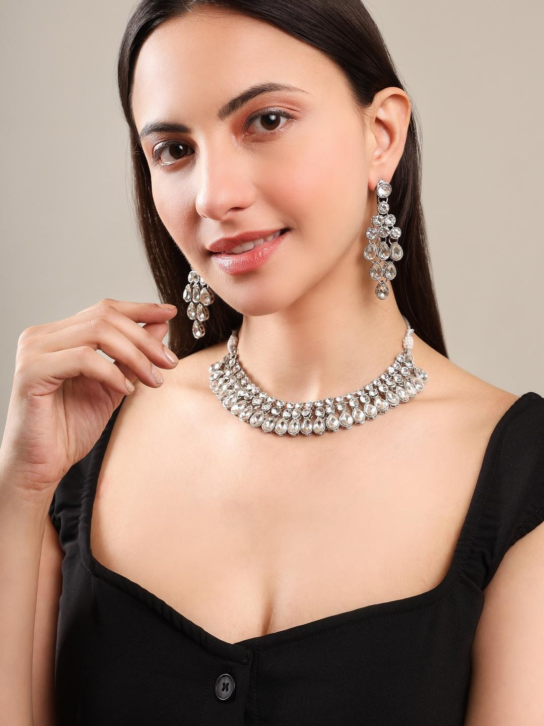 EIT Collection Women White Zircon & American Diamond Studded Party Wear Necklace