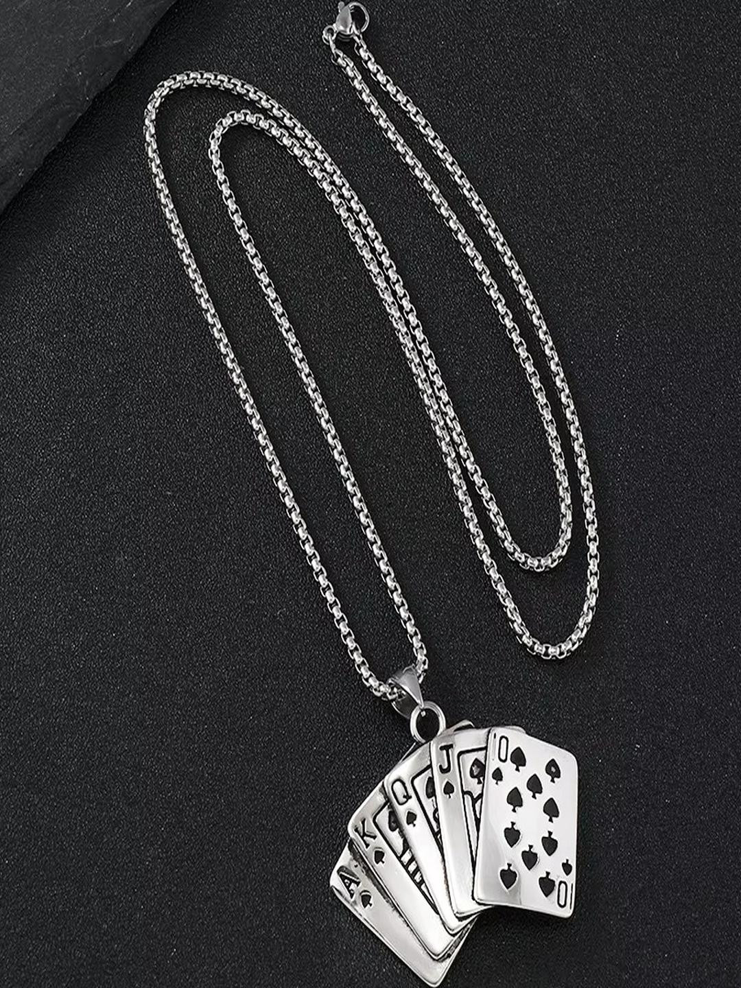 Vientiq mens Silver-Plated  Hip Hop Street Poker Playing Cards Pendant Chain Necklace