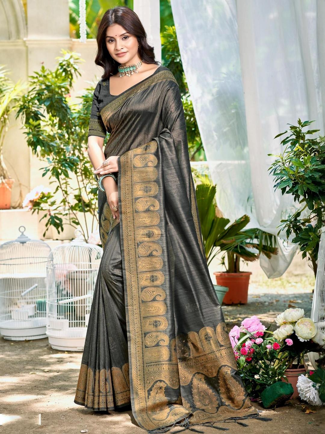 DEVATITHI Grey Assam silk Saree