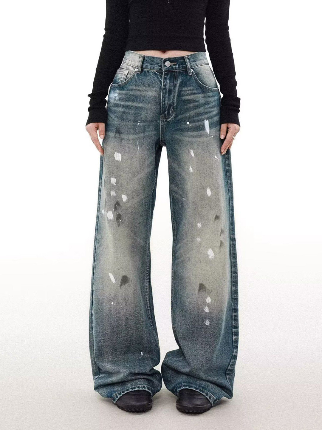 StyleCast x Revolte Men Baggy Mid-Rise Heavy Fade Painted Jeans