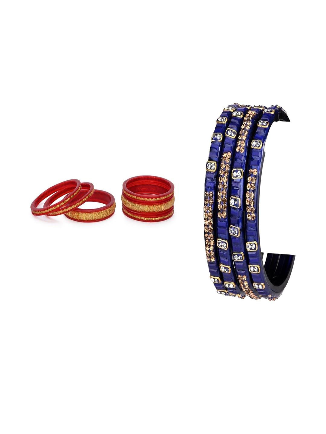 1ST TIME Combo of 2 Red & Blue Stone-Studded Bangles Set