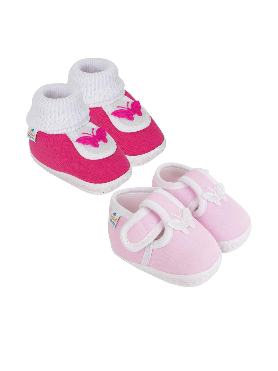 NESKA MODA Kids-Unisex Pack Of 2 Pink And Red Casual Cotton Booties