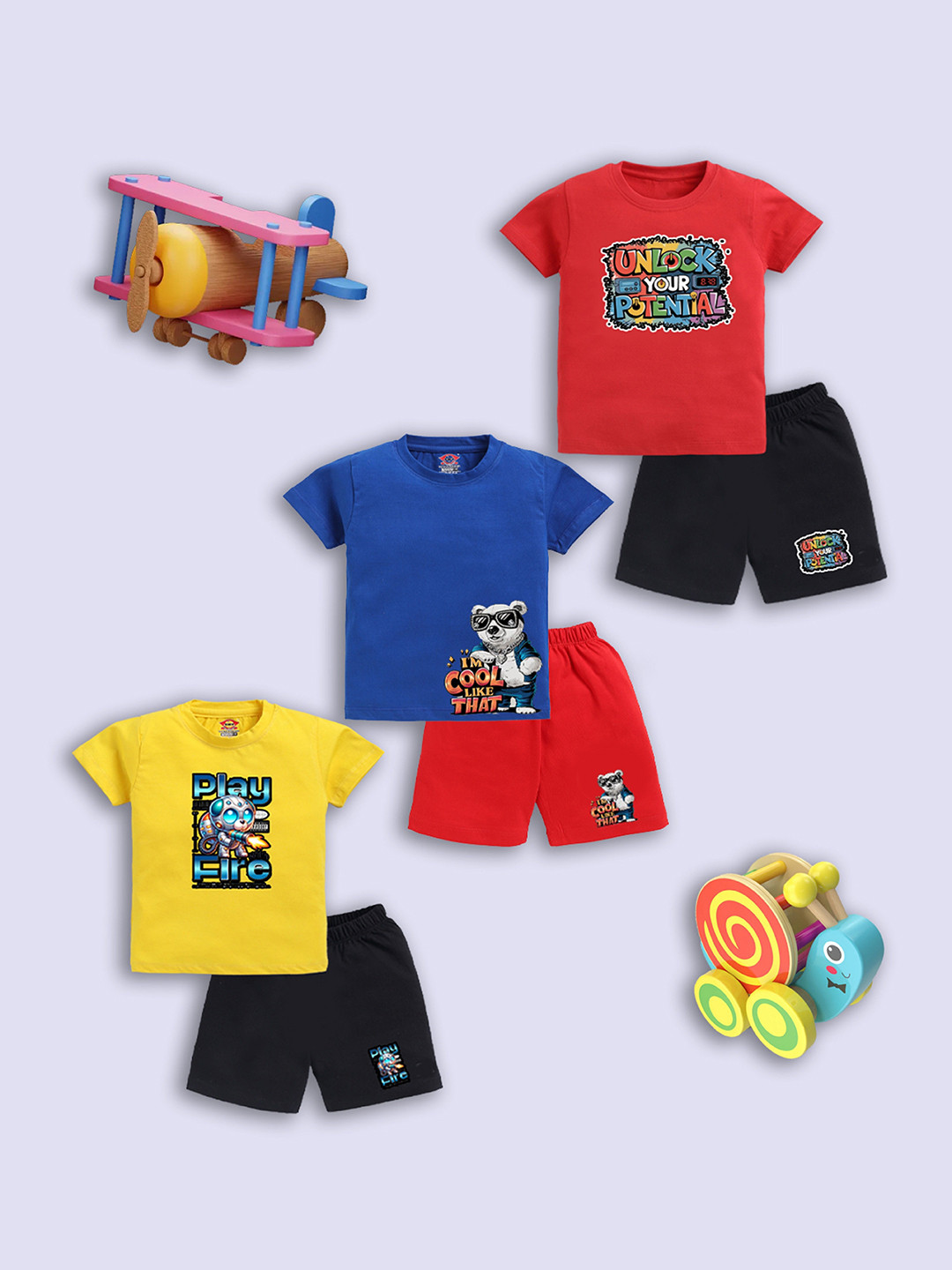 LITTLE FIGHTER Boys Printed T-shirt with Shorts