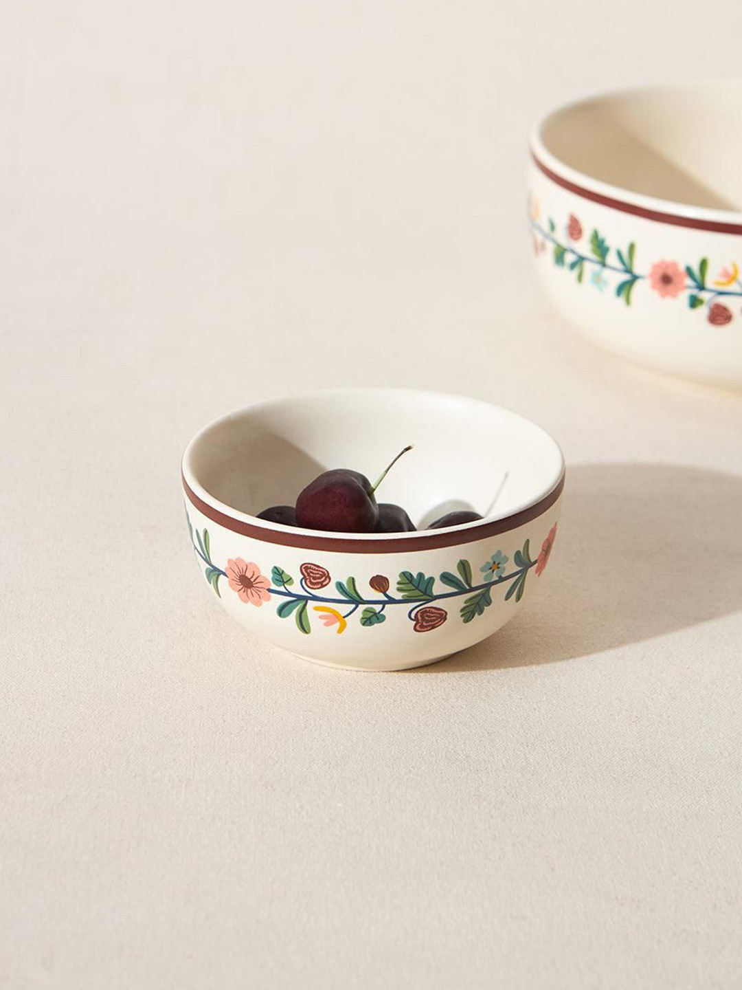 Chumbak Tiara White & Green Ceramic Dessert Bowl