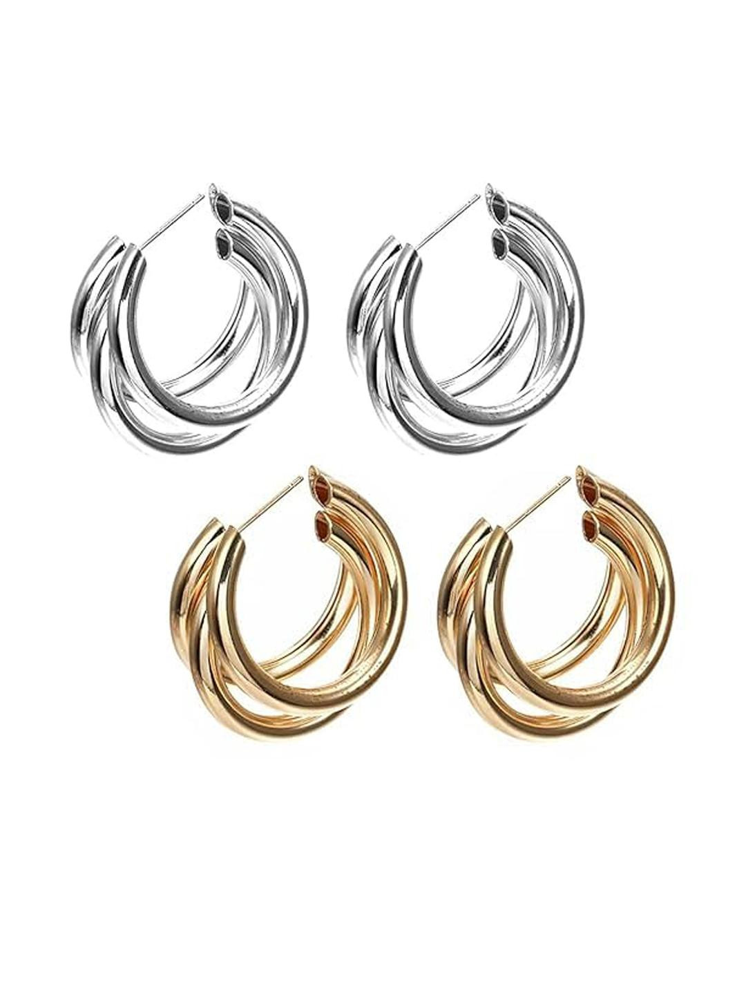 Inara Robes Pack of 2 Silver & Gold Half Hoop Earrings
