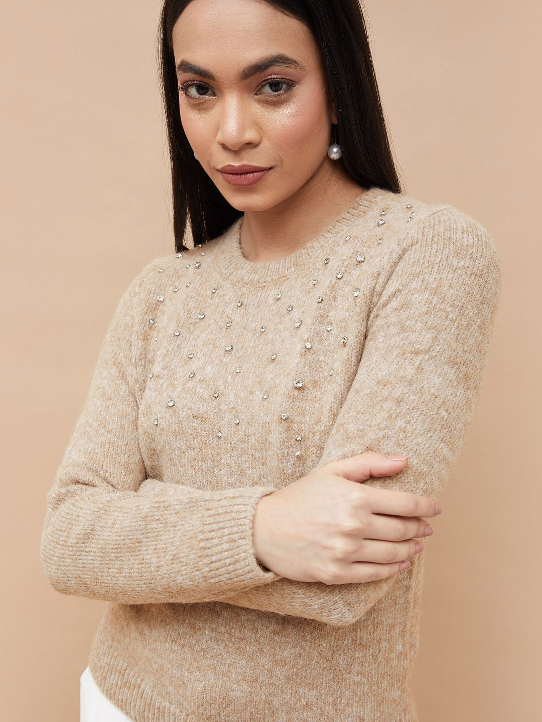 CODE by Lifestyle Women Ribbed Embellished Sweaters