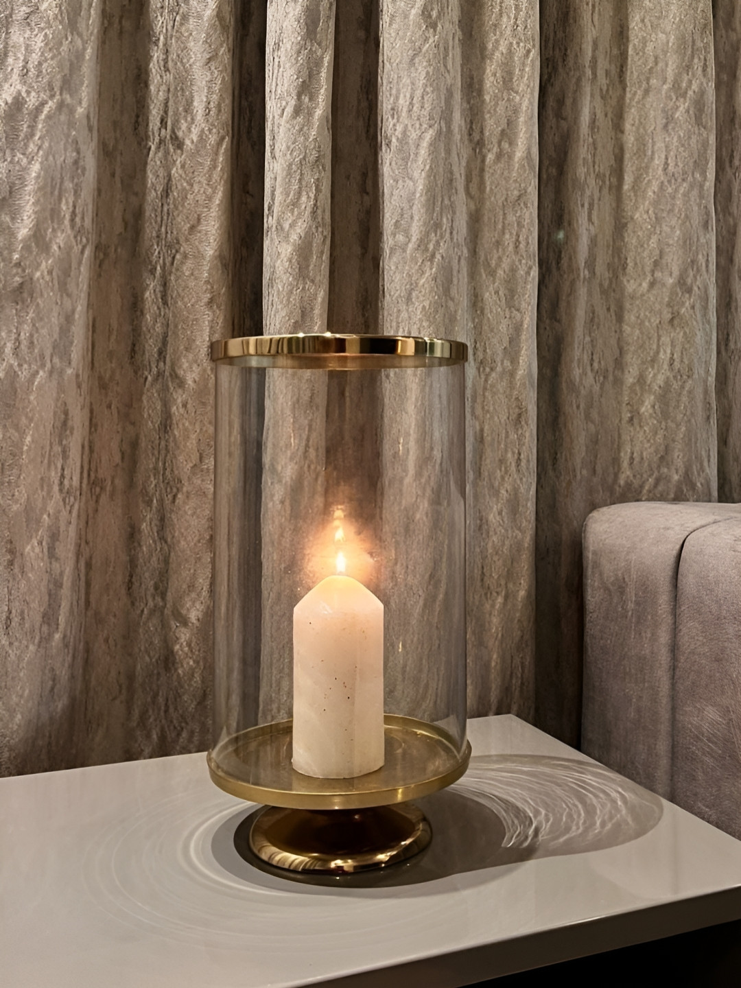Qdore Home Gold-Toned & Transparent Solar Grand Candle Holder