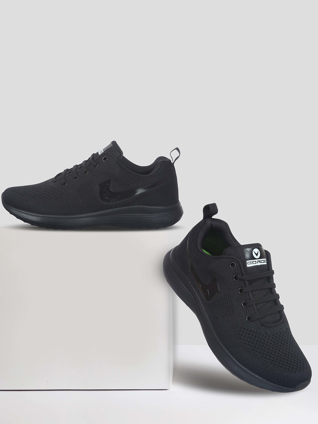 GO RIDE Men Black Mesh Lace-Up Walking Shoes
