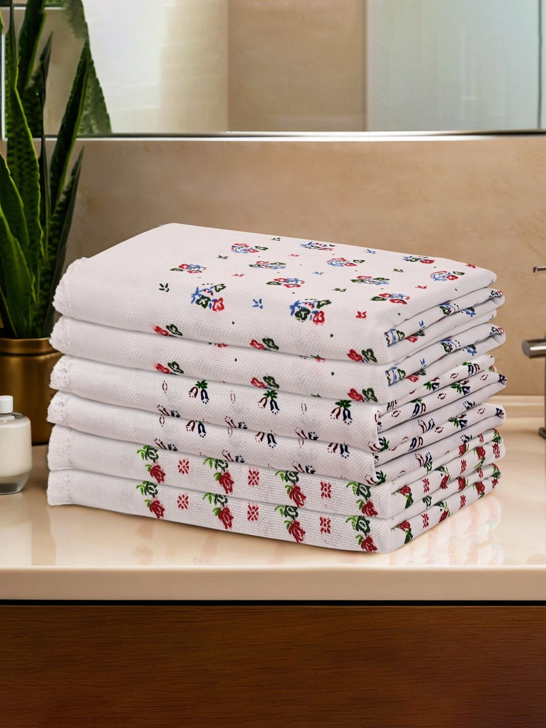 Myntra Elegant Homes Assorted & Red 6 Pieces Cotton 450 GSM Bath Towels