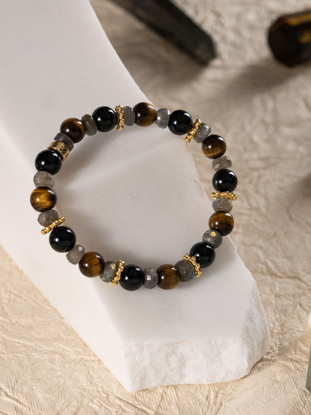 Stone Story By Shruti Unisex Sterling Silver Gold-Plated Labradorite Beaded Bracelet