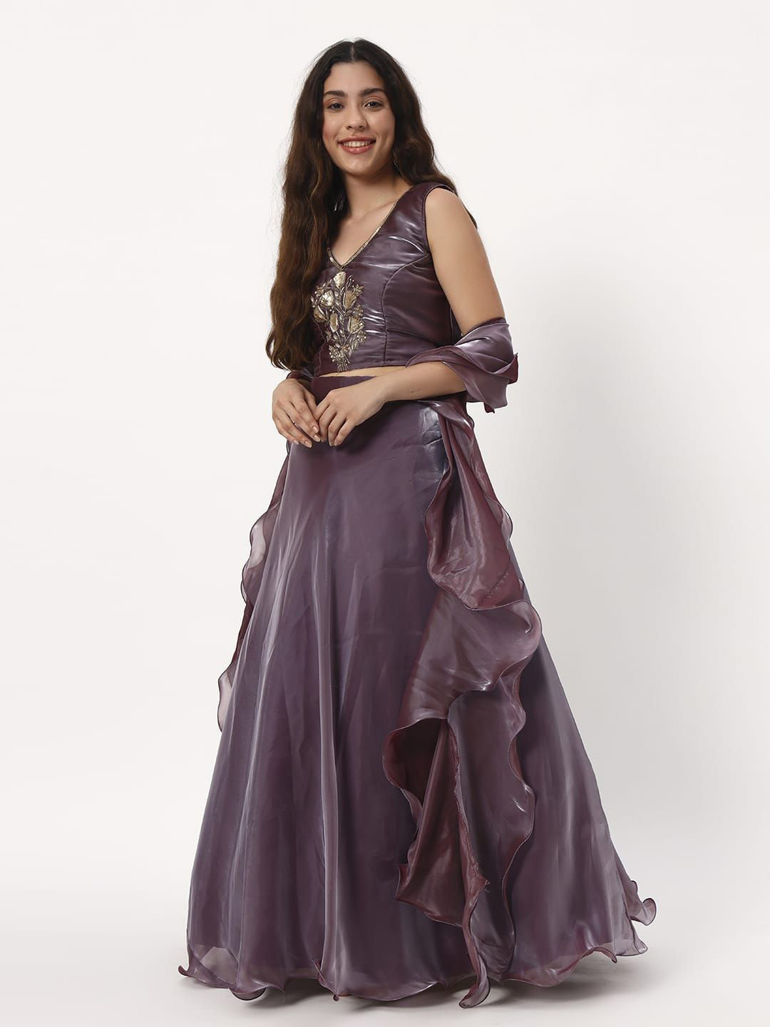 shyama creations Embellished Sequinned Ready To Wear Cotton Lehenga & Blouse With Dupatta