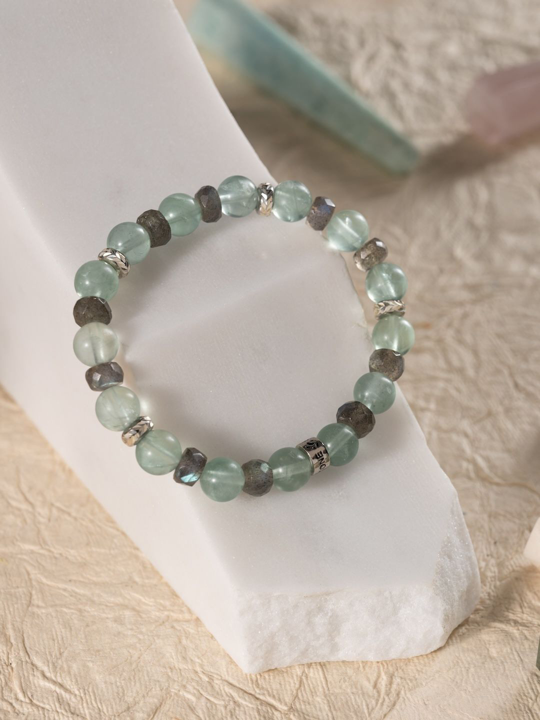Stone Story By Shruti Unisex 925 Sterling Silver 18K Plated Labradorite Beaded Bracelet