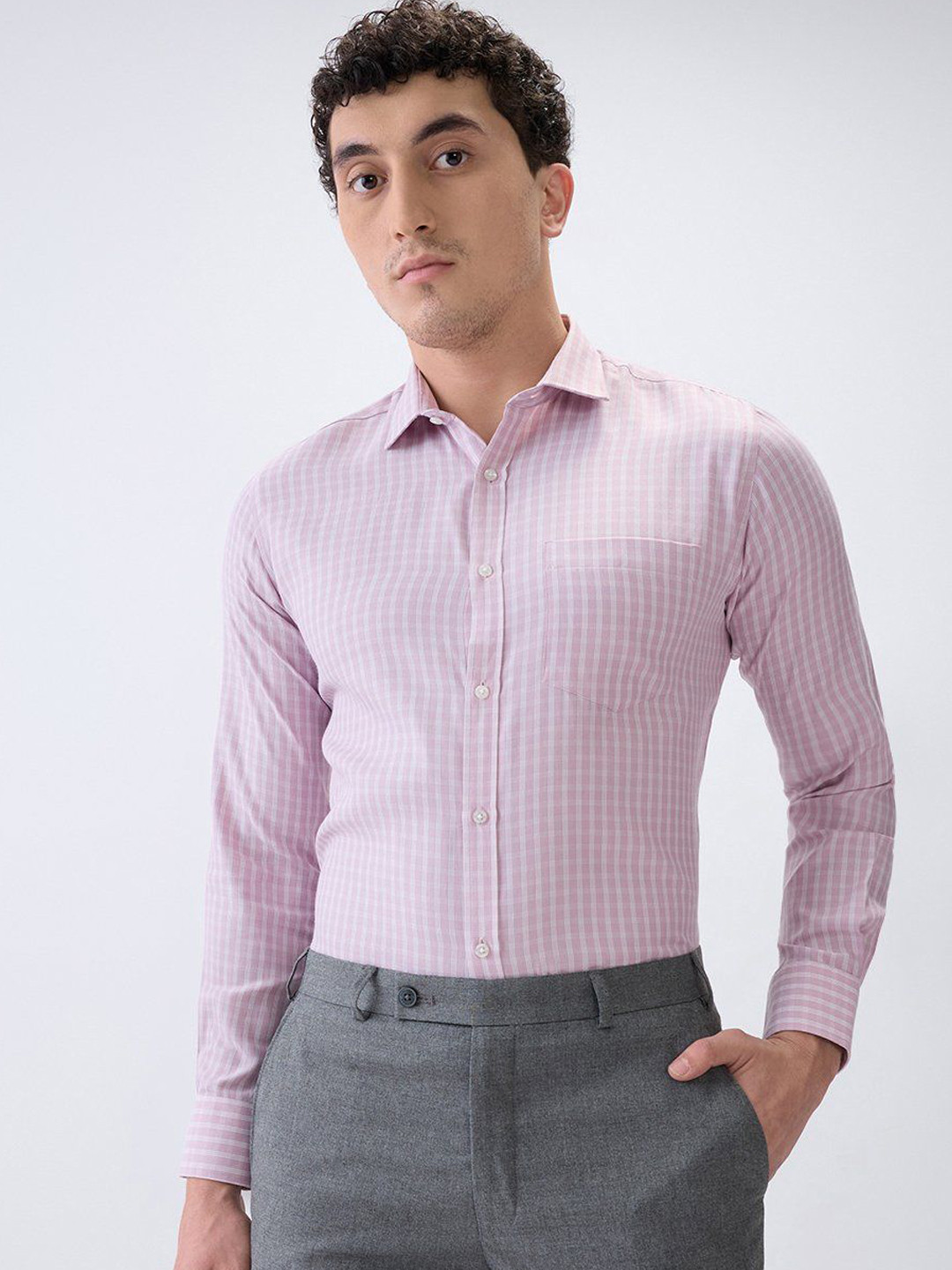 Park Avenue Slim Fit Other Checks Checked Spread Collar Shirt
