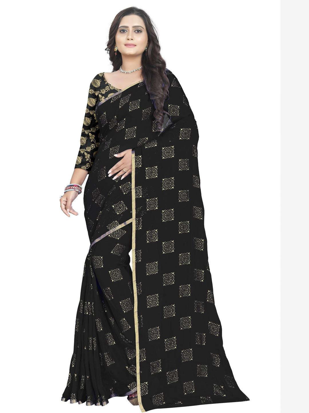 REDFISH Geometric Printed  Zari Saree with Blouse Piece