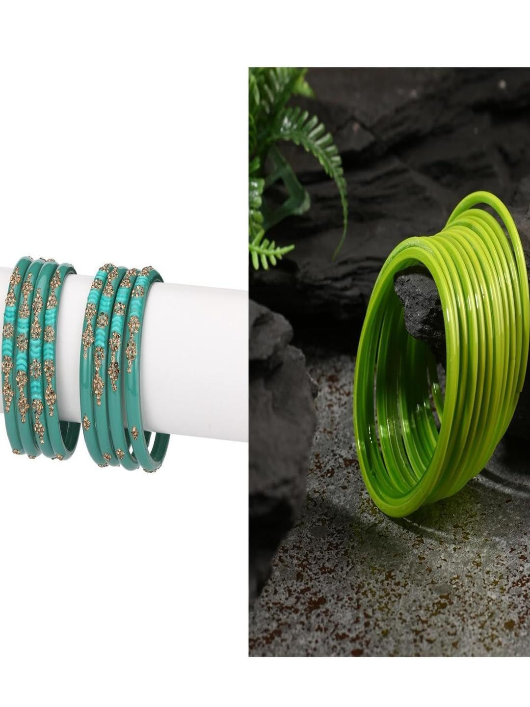 1ST TIME Combo of 2 Turquoise Blue & Green Bangles Set