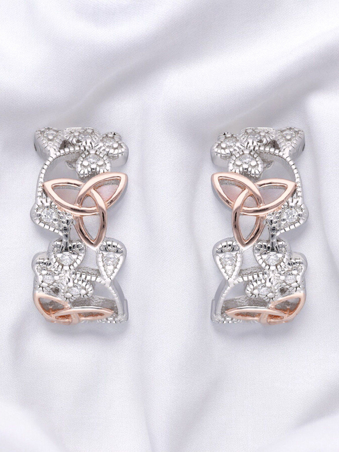 Crash.Club By CKC Silver-Plated Zircon Studded Floral Hoop Earrings