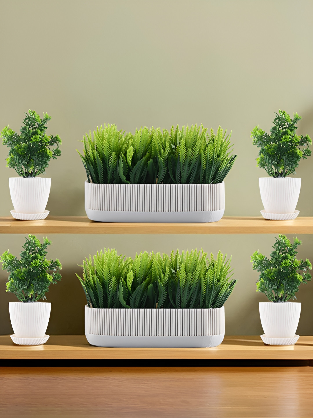 Myntra Elegant Homes White & Green 6 Pieces Artificial Plants With Pot
