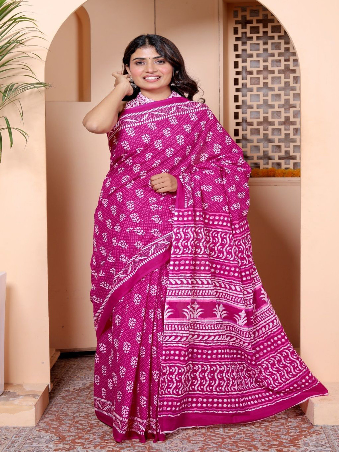 Lovwear Floral Pure Cotton Ikat Saree