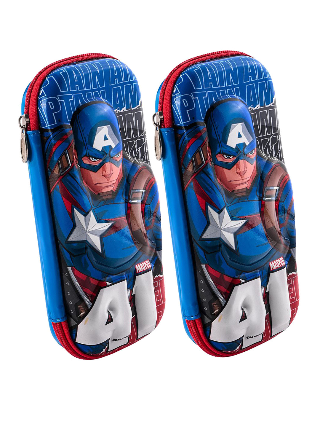 YK  Kids Set Of 2 Captain America Printed Waterproof Zipper 3D Pencil Boxs