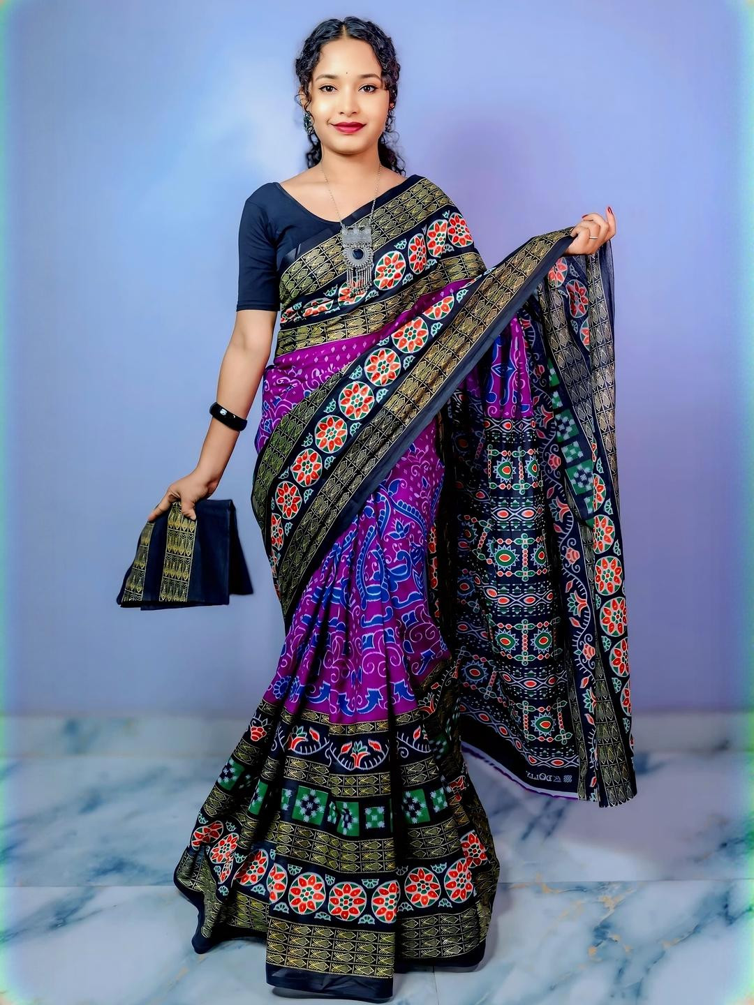 ARTFUL THREADS Ethnic Motifs Printed Pure Cotton Sambalpuri Saree