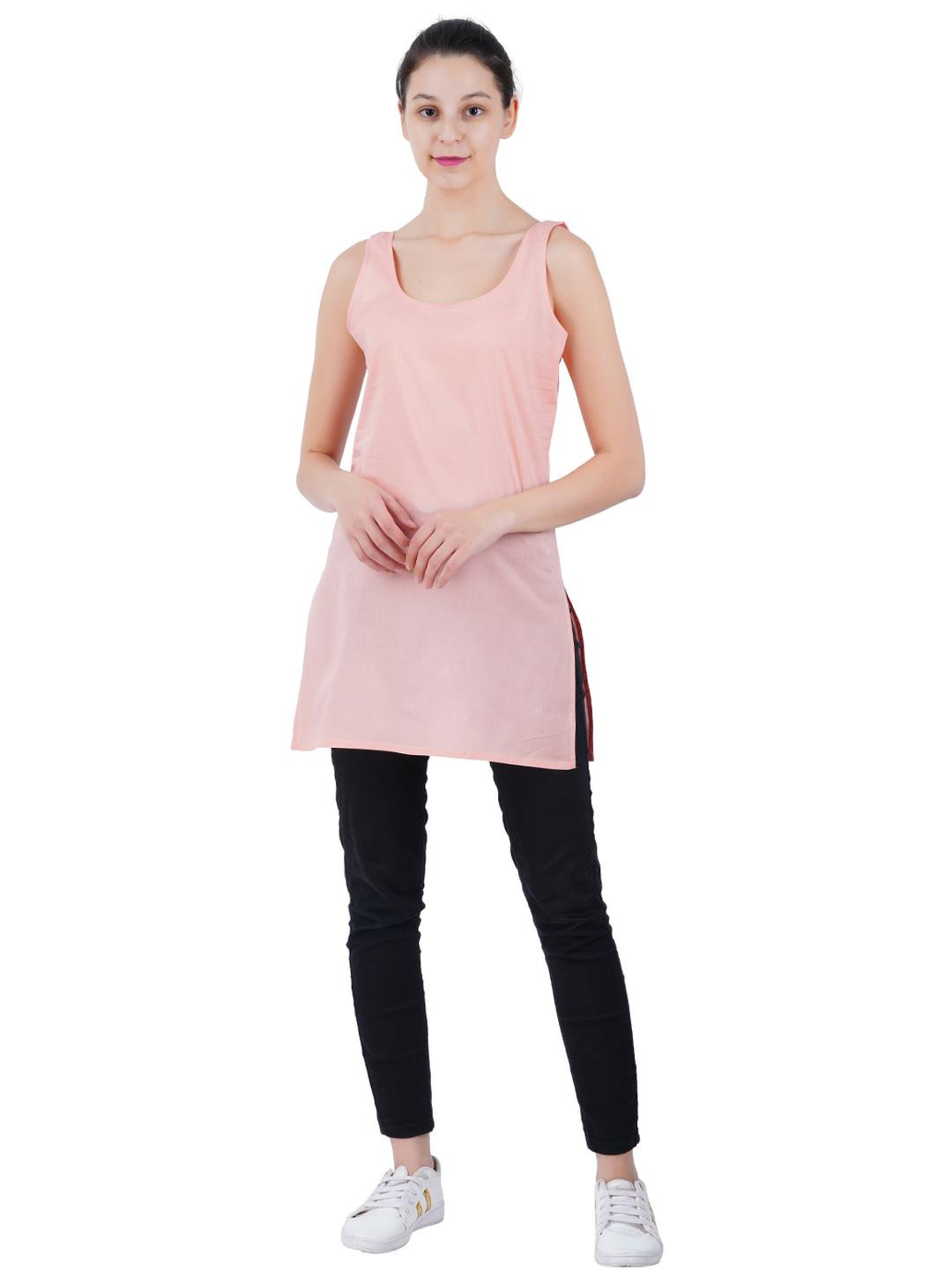 Happy Bunny Women Set Of 2 White And Peach Solid Cotton Thigh Length Inner Slips