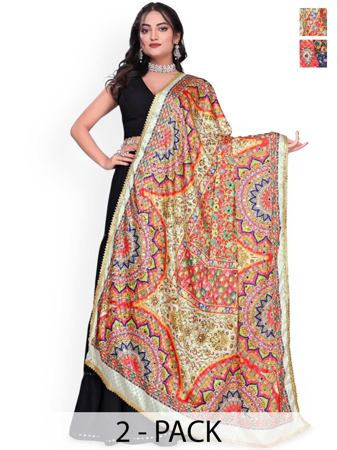 Kemza Selection Of 2 Mirror Work Dupattas