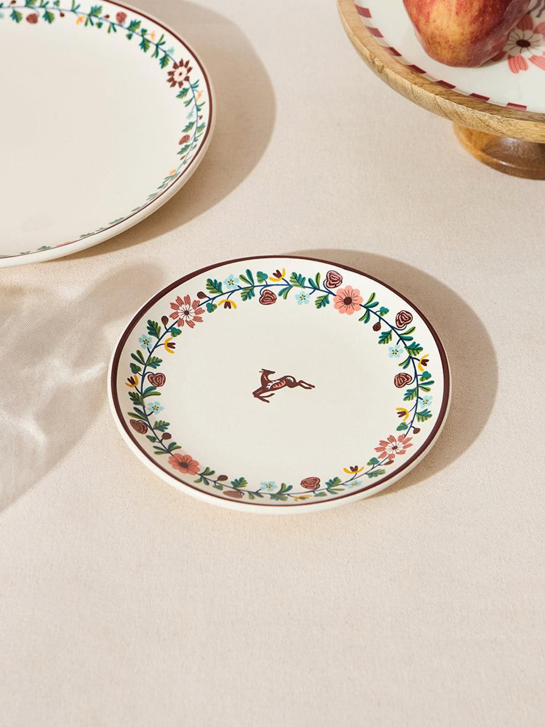 Chumbak Hangul White & Green Ceramic Quarter Plate