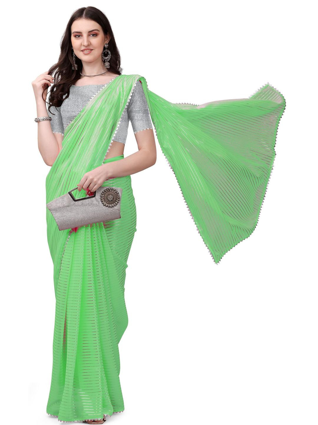 REDFISH Printed, Temple Border, Striped, Solid/Plain Daily Wear Georgette, Chiffon Saree
