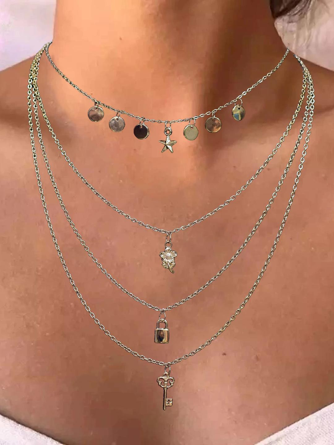 Grace Collections Women Gold-Toned Layered Chain Necklace with Pendants