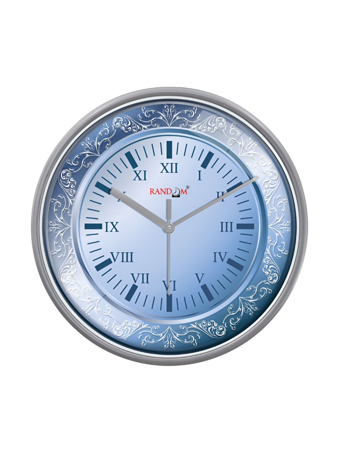 RANDOM Blue & Silver-Toned Printed Contemporary Analogue Wall Clock