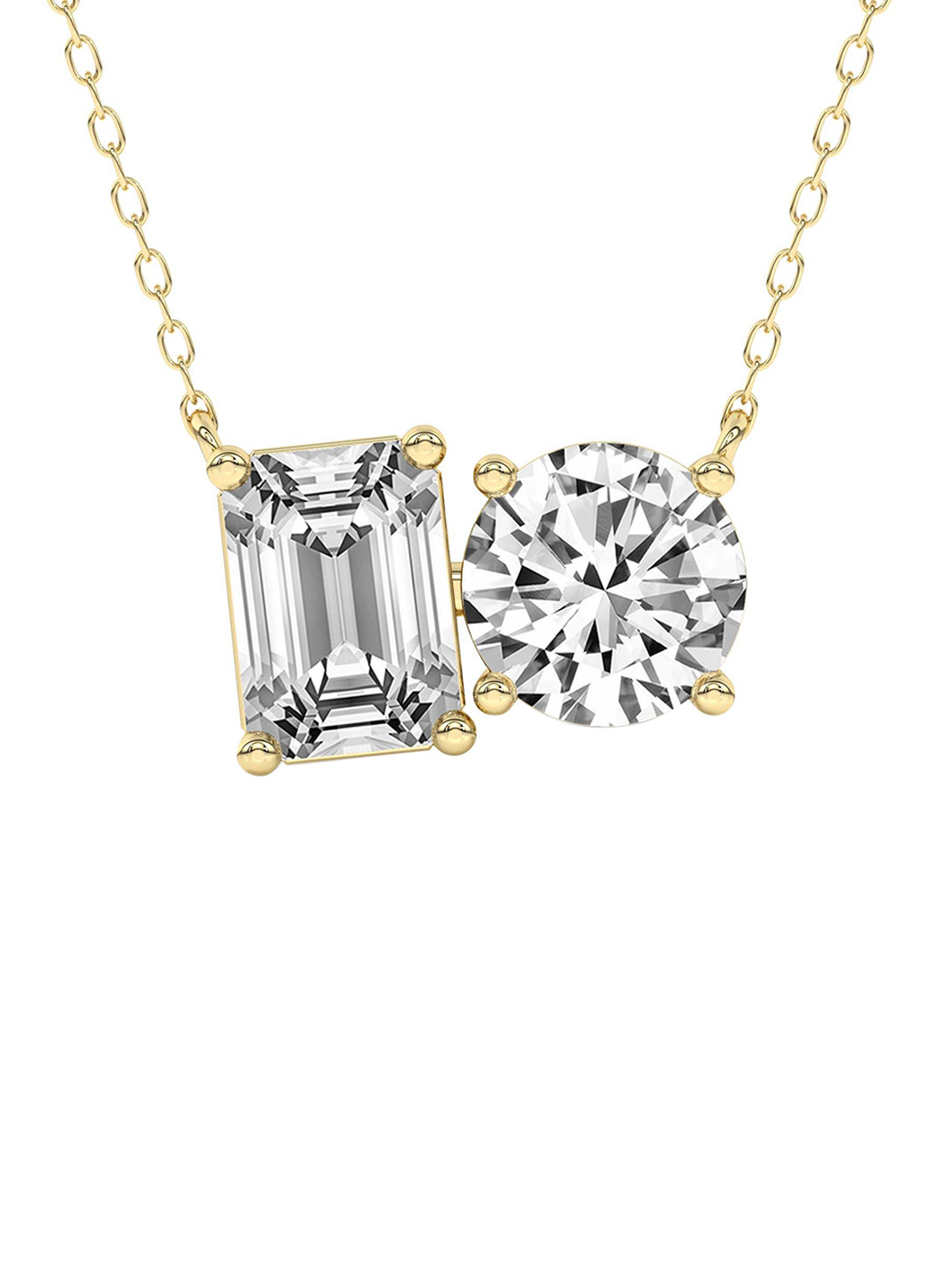 Sparkles 14K Yellow Gold Lab Grown Diamond 2 Carat Emerald & Round Shape Necklace