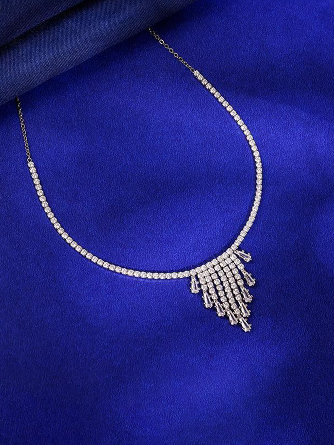 GIVA Vintage Lariat 925 Silver Rhodium-Plated Stone Studded Geometric Necklace