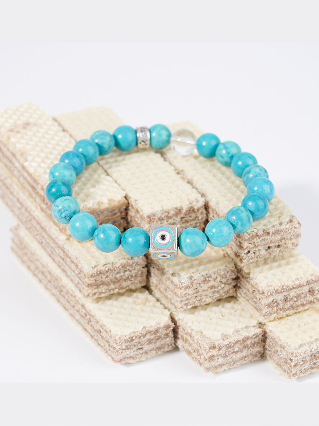 Stone Story By Shruti Unisex Rhodium-Plated Sterling Silver Turquoise Beaded Bracelet