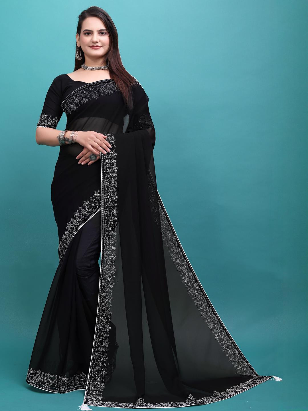 Meaven Tex Embroidered Border Pure Georgette Saree