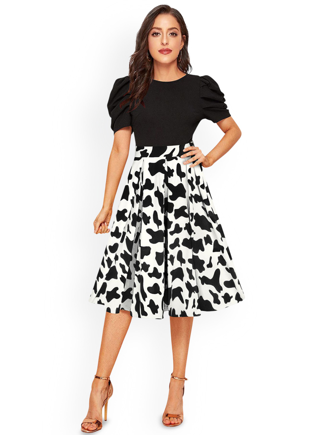 ILLI LONDON Women Print Puff Sleeve A-Line Dress