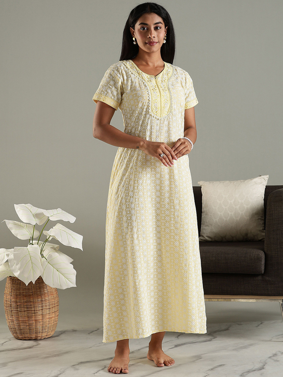 9shines Label Women Pure Cotton Chikankari Nightdress for Women  Chic & Breezy Sleepwear