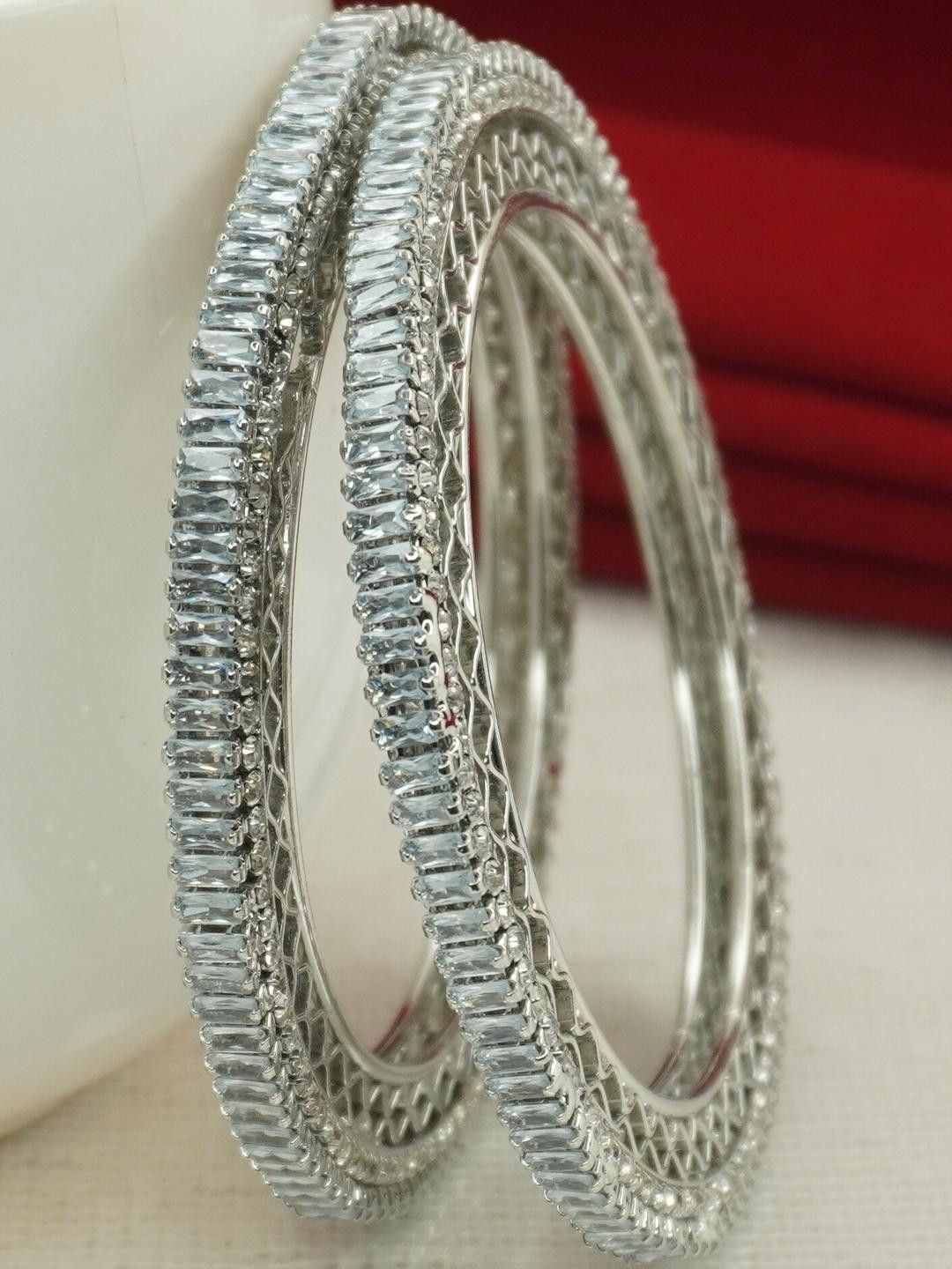 Panini jewels Set Of 2 Rhodium-Plated Brass American Diamond Enamelled Bangles