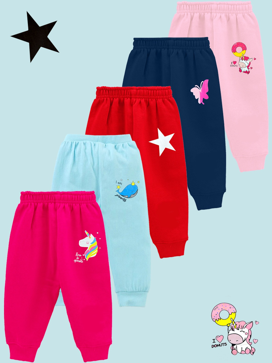 YK Pack Of 5 Regular Fit Baby Girls Pajamas